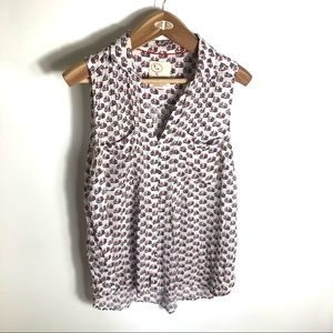 Anthropologie Conversations LG ivory Bicycle Print Sleeveless Button Down Shirt